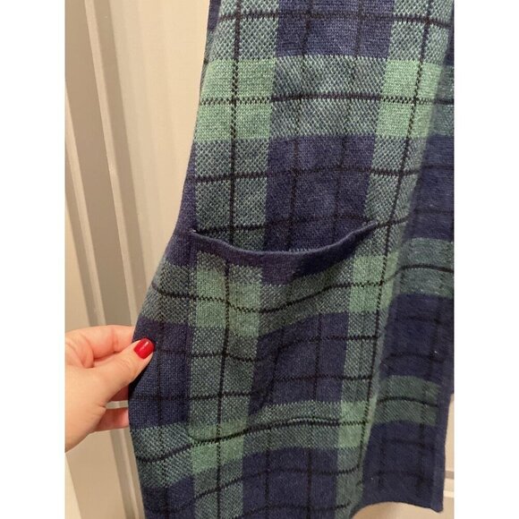 Denim & Co. Plaid Sweater Coat Green Blue Large NWT QVC - Picture 4 of 5